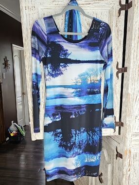 Julian Chang Print Dress w/ Scarf - SIZE S